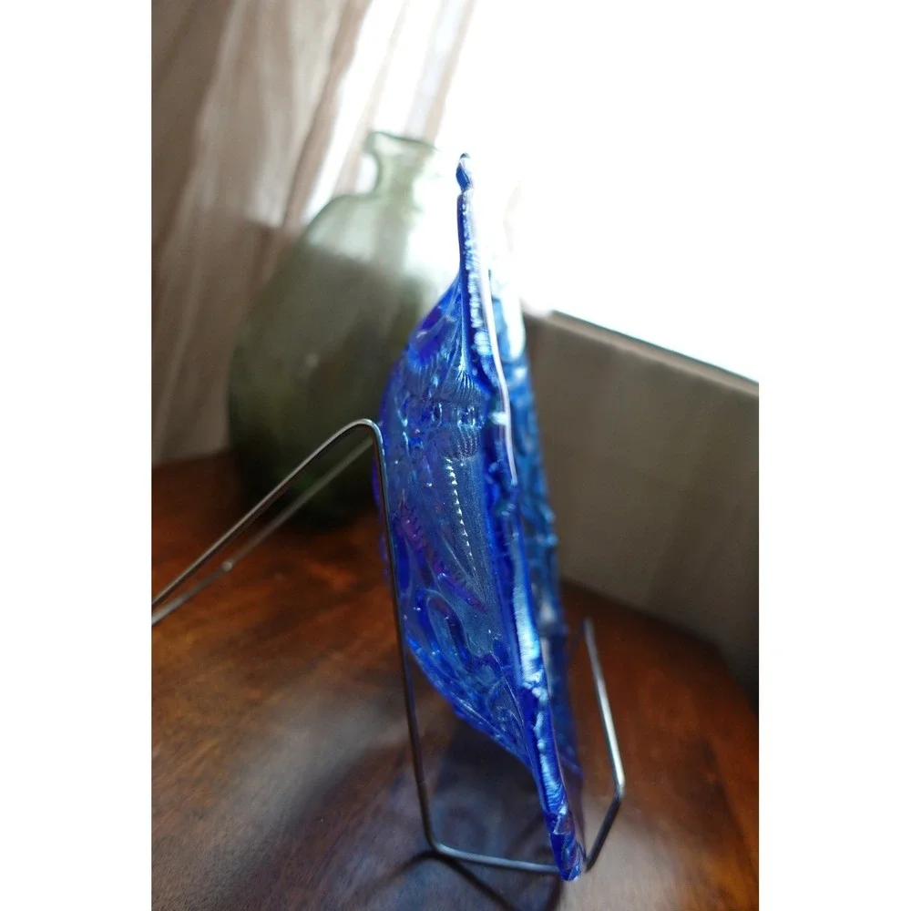 Blue Iridescent Glass Plate Starfish Seashell‎ Decorative Display Dish